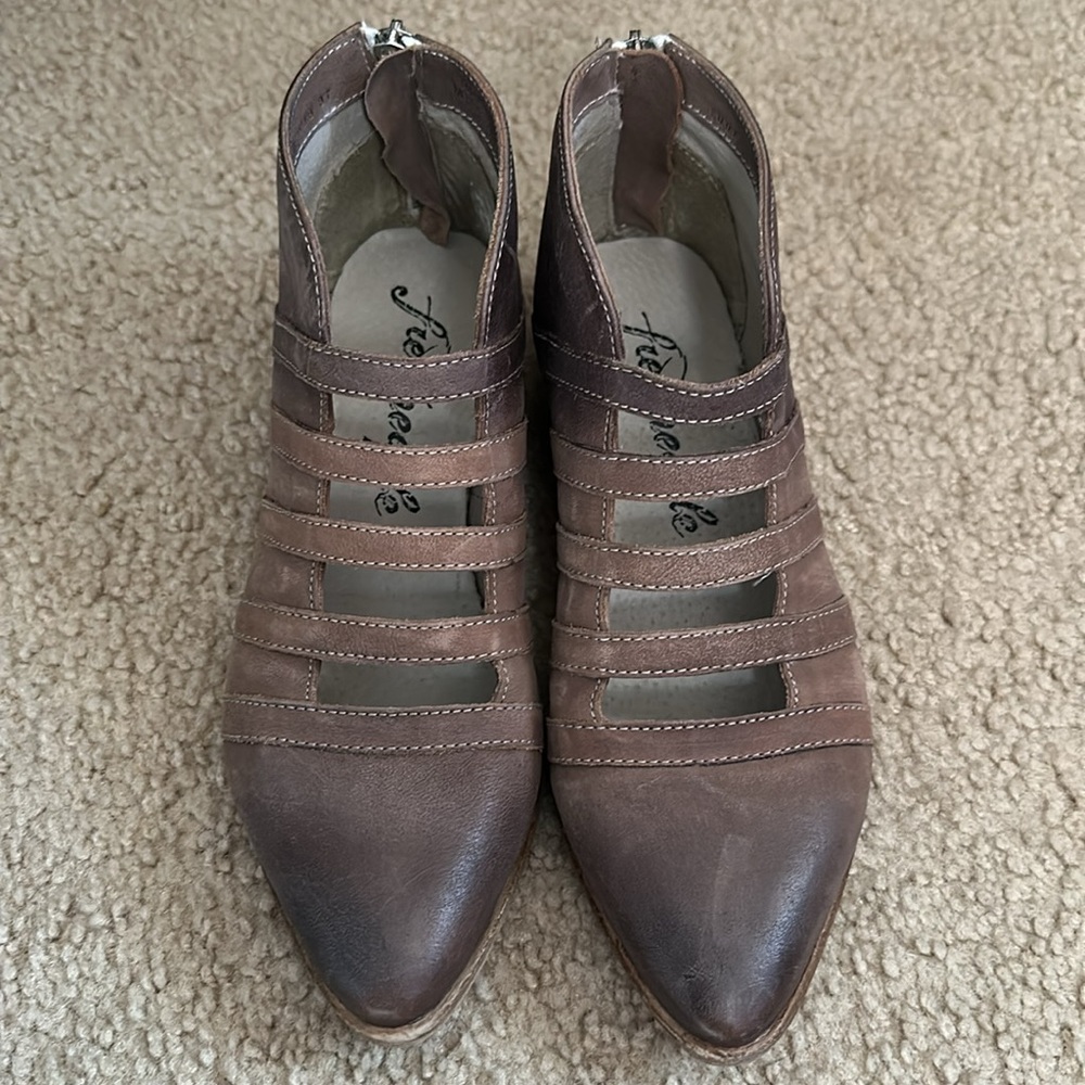 Free People Brown Ankle Booties with Cut-Out Design